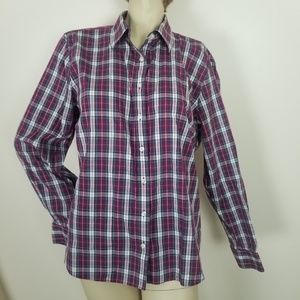 Landsend no iron pinpoint oxford plaid button up
